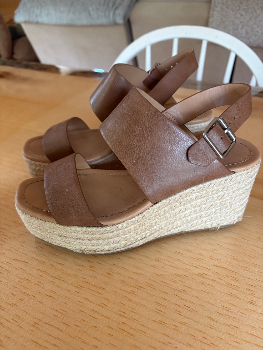 Soda Brown Leather Espadrille Wedge Sandals